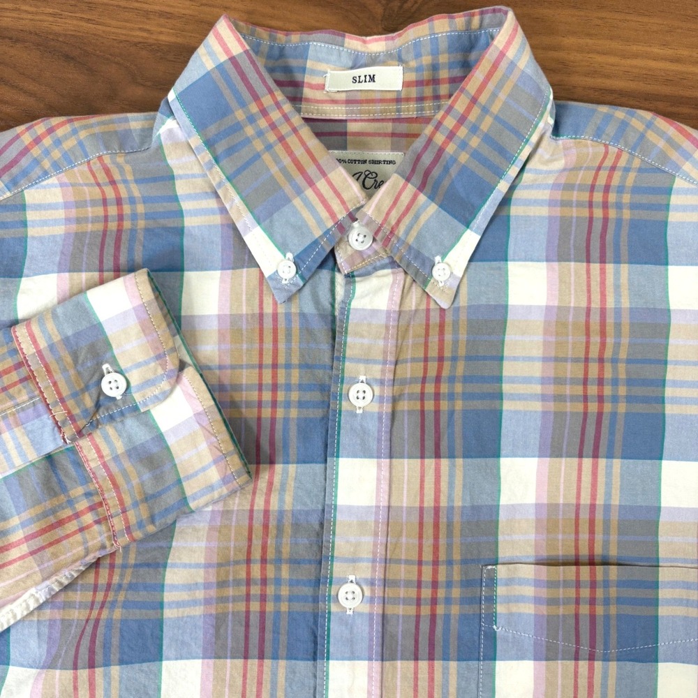 J.Crew Button Down Shirt Mens M Blue Multicolor‎ Plaid Slim Fit Preppy Summer